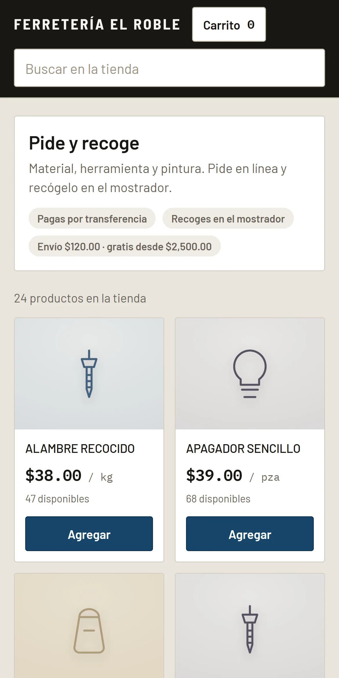 La tienda en línea de un negocio en un teléfono